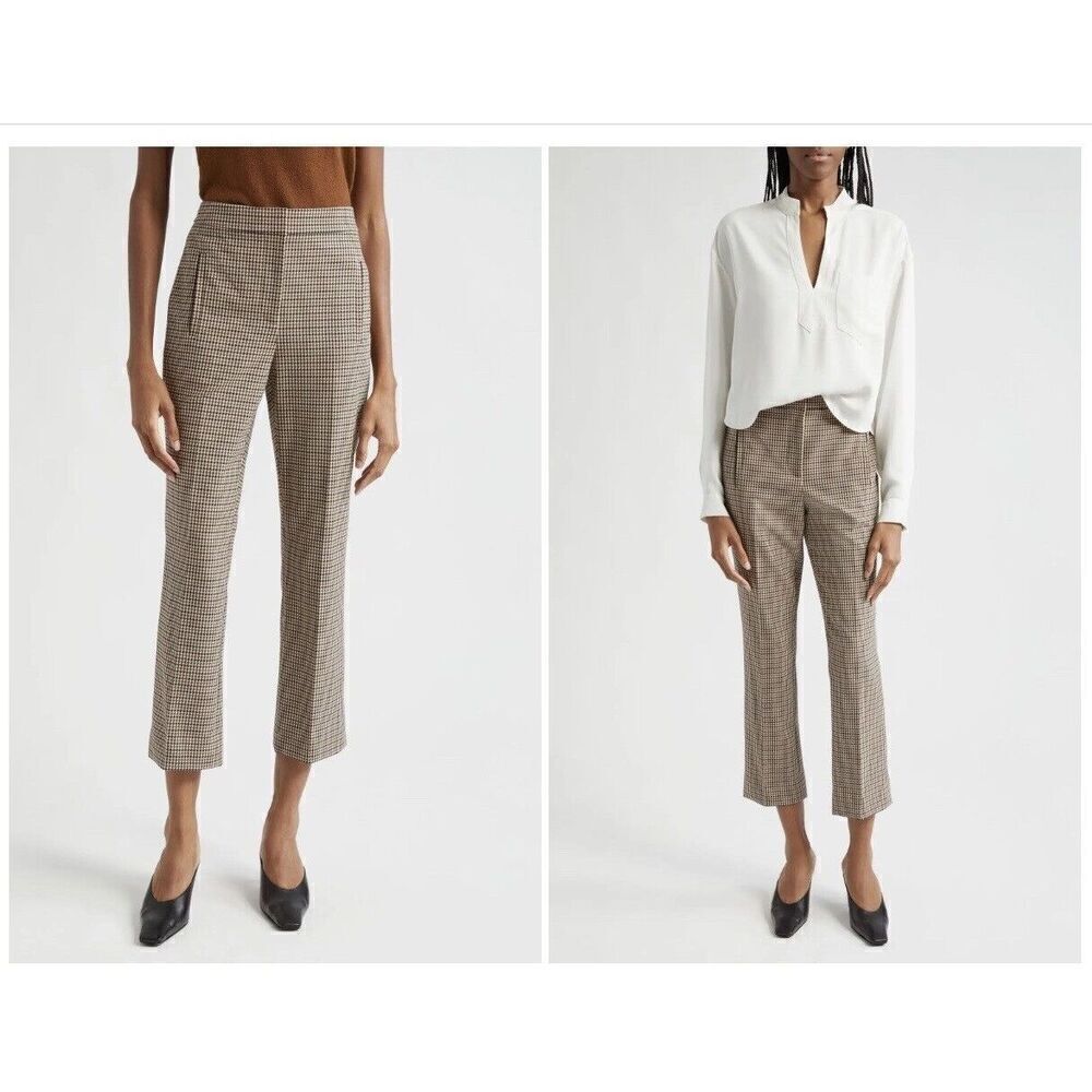New $428 Veronica Beard Arte Houndstooth Check Crop Pants Wool Blend  Size 10